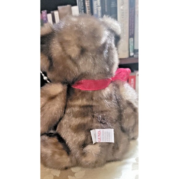 Gund Teddy Bear Mink faux fur PLUSH MINT condition 16" Soft minky fur Gund w Red - Picture 7 of 12